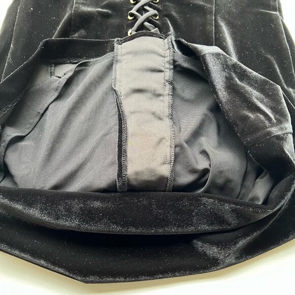 MARCIANO Velvet Corset Lace Up Bodycon Mini Dress Long Sleeve Black Women's S‎ - Picture 8 of 12